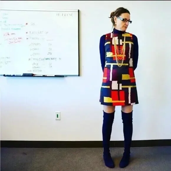 ALICE + OLIVIA Clyde Print Sleeveless A-Line Shift Dress Geometric Womens Size 8 - Picture 13 of 16